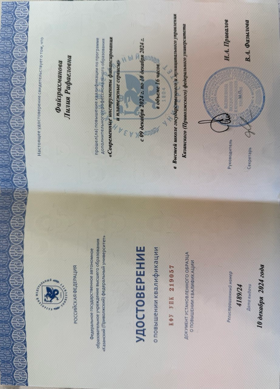 Документ Лилии Файзрахмановой: Финансирование и платёжные сервисы